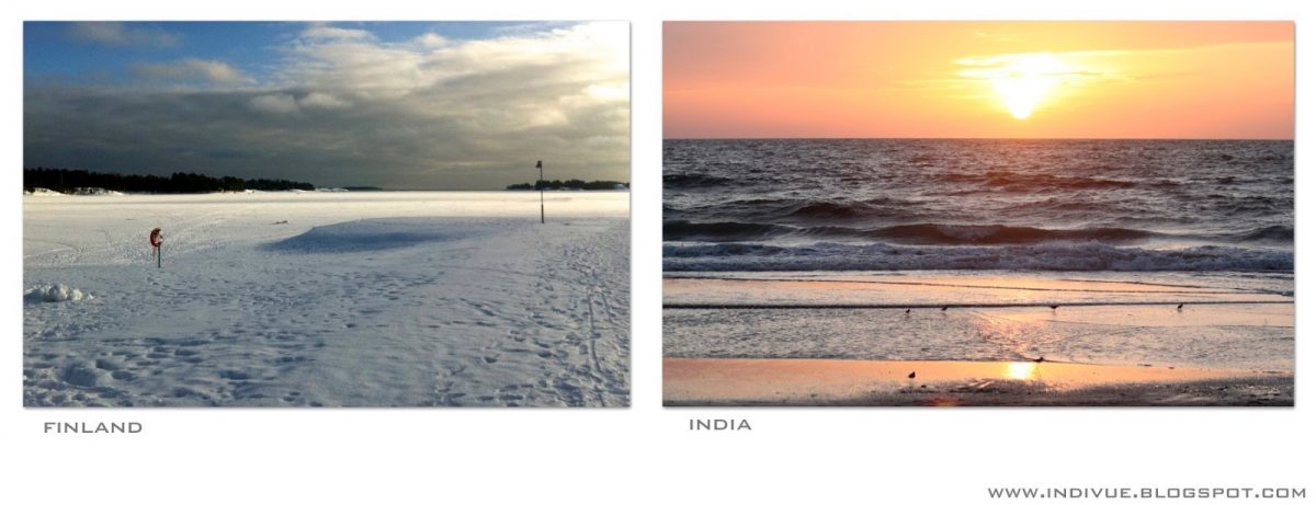 Helmikuinen meri Suomessa ja Intiassa