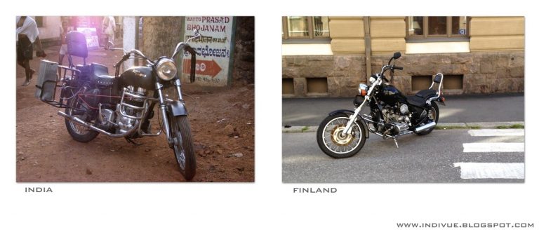 Moottoripyörä Intiassa ja moottoripyörä Suomessa