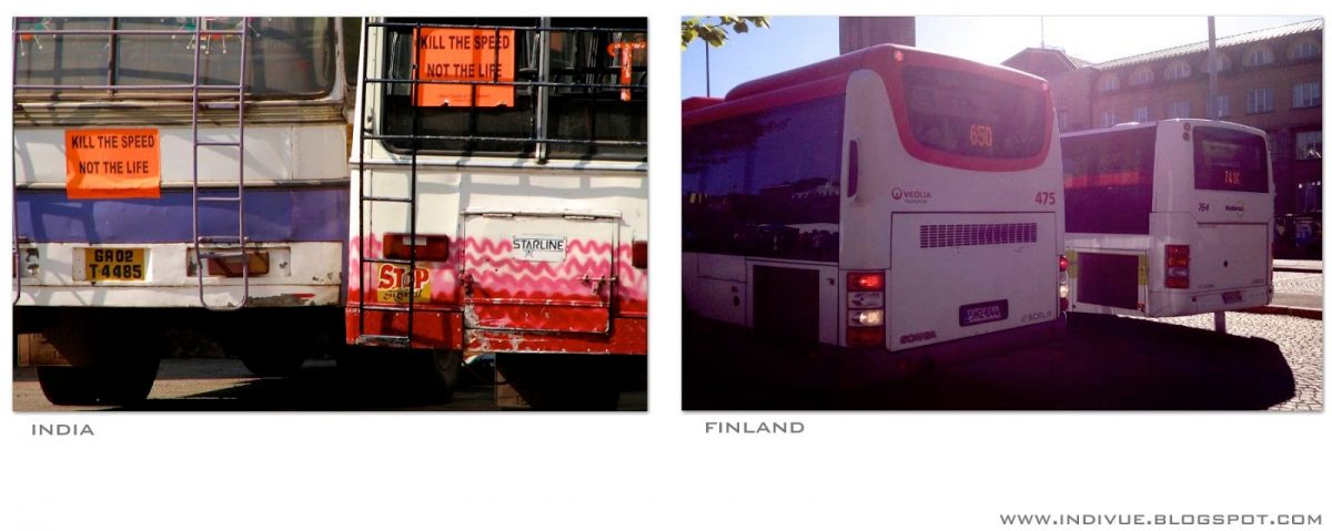 Suomalainen bussi ja intialainen bussi
