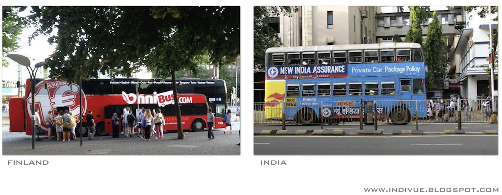 Kaksikerroksinen linja-auto Intiassa ja Suomessa